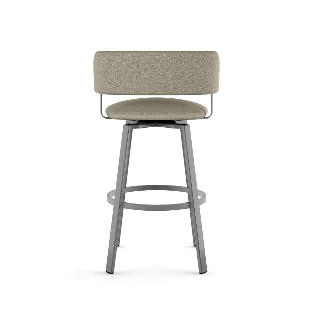Greige Faux Leather and Glossy Gray Metal Swivel Counter Stool