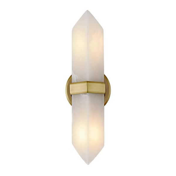 ALORA Valencia 15-in 2 Light 60-Watt Vintage Brass/Alabaster Vanity Light
