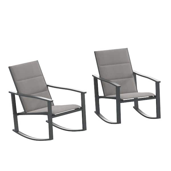 Carnegy Avenue Black Metal Outdoor Rocking Chair in Gray