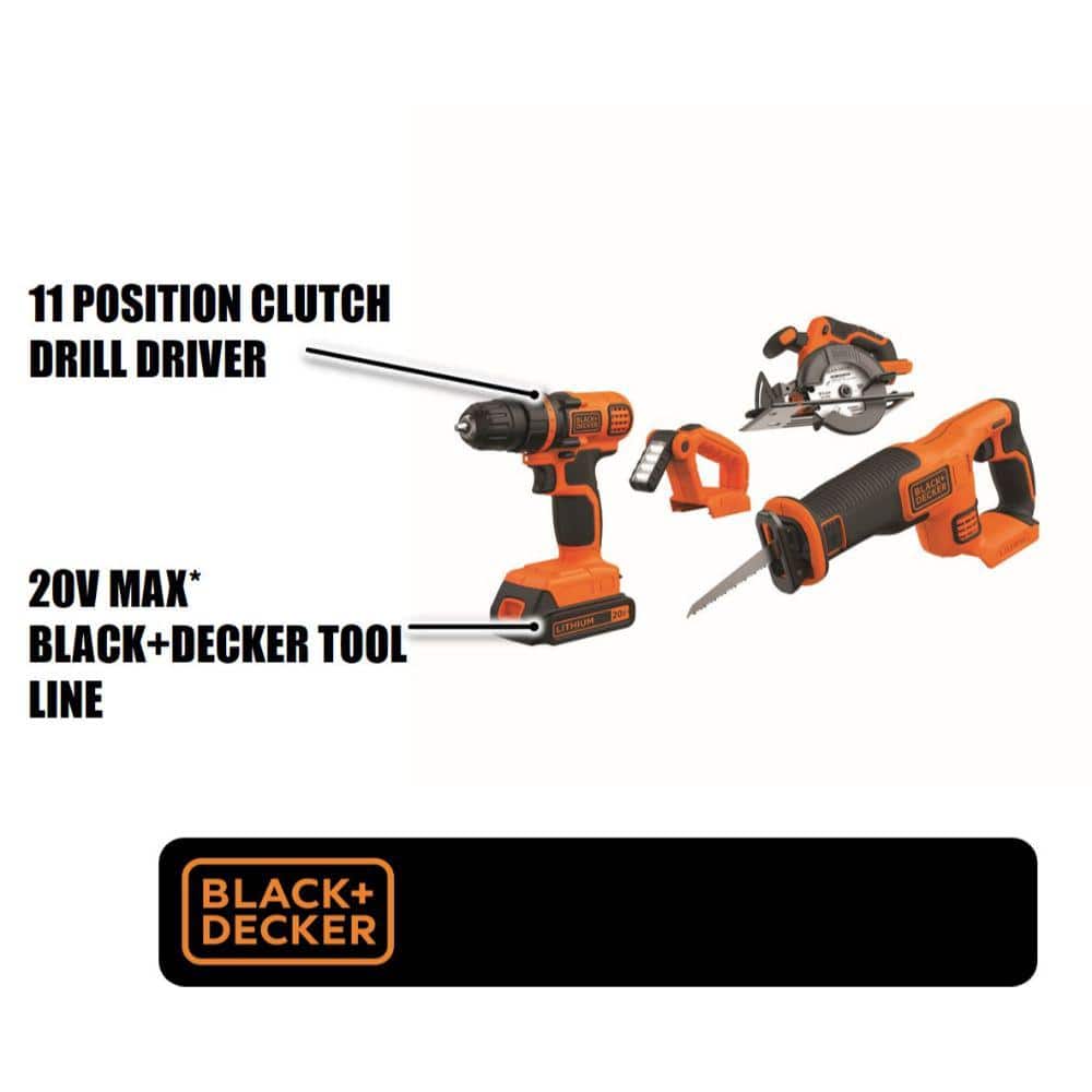 20V Orange and Black Lithium-Ion Cordless 4-Tool Combo Kit