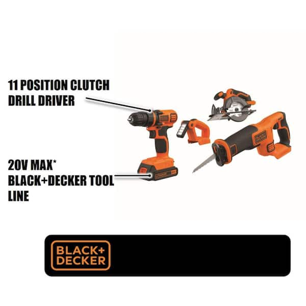 BLACK+DECKER 20V MAX Lithium-Ion Cordless 4 Tool Combo Kit with (2