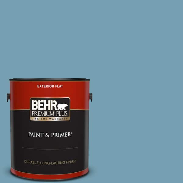 BEHR PREMIUM PLUS 1 gal. #S480-4 Saga Blue Flat Exterior Paint & Primer
