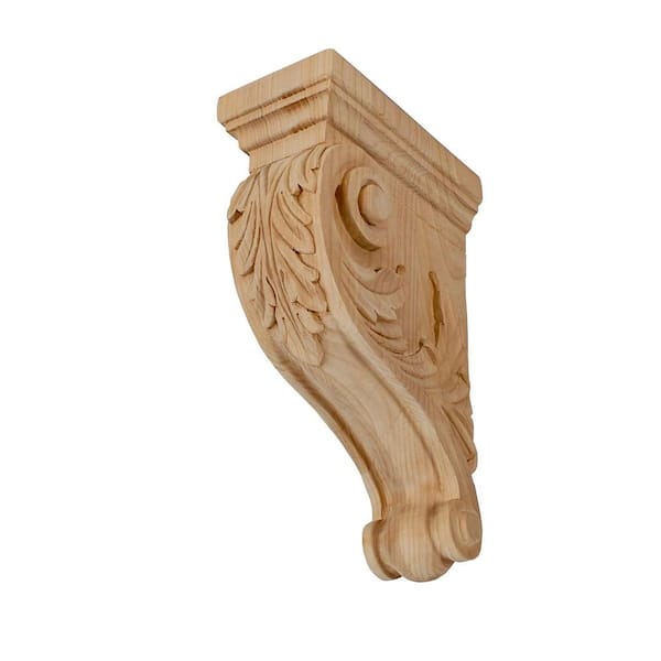 American Pro Decor 13 in. x 4 in. x 8-1/2 in. Unfinished Large Hand Carved North American Solid Alder Acanthus Leaf Wood Corbel