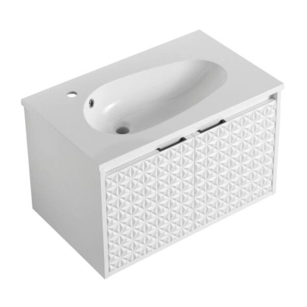 GLEM03 30.00 in. W x 18.20 in. D x 18.50 in. H Single Sink Floating Bath Vanity in White with White Solid Surface Top
