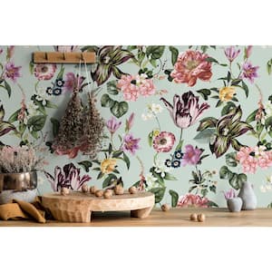 Flora Collection Light Green Floral Rhapsody Matte Finish Non-Pasted Vinyl on Non-woven Wallpaper Sample