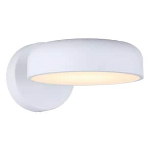 ZARIA 8 in. 1-Light White Integrated LED Wall-Light with White Metal Shade
