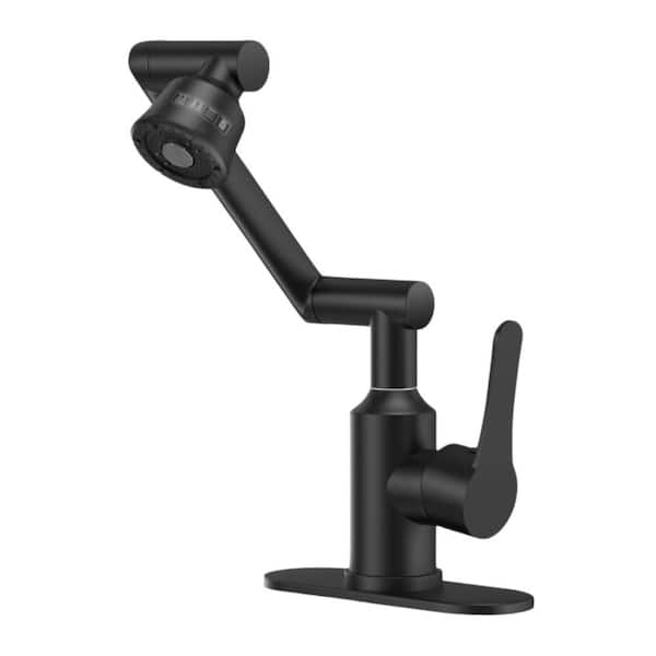 1080° Rotatable Stainless Steel Single Handle Sink Faucet Bathroom Accessory Set, Hot and Cold Hose for 1/3 Holes, Black