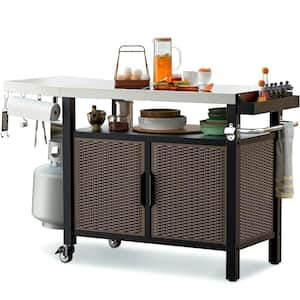 Portable Grill Cart with Storage Cabinet with XL Stainless Steel Top, Storage Cabinet & 360 Degree Wheels