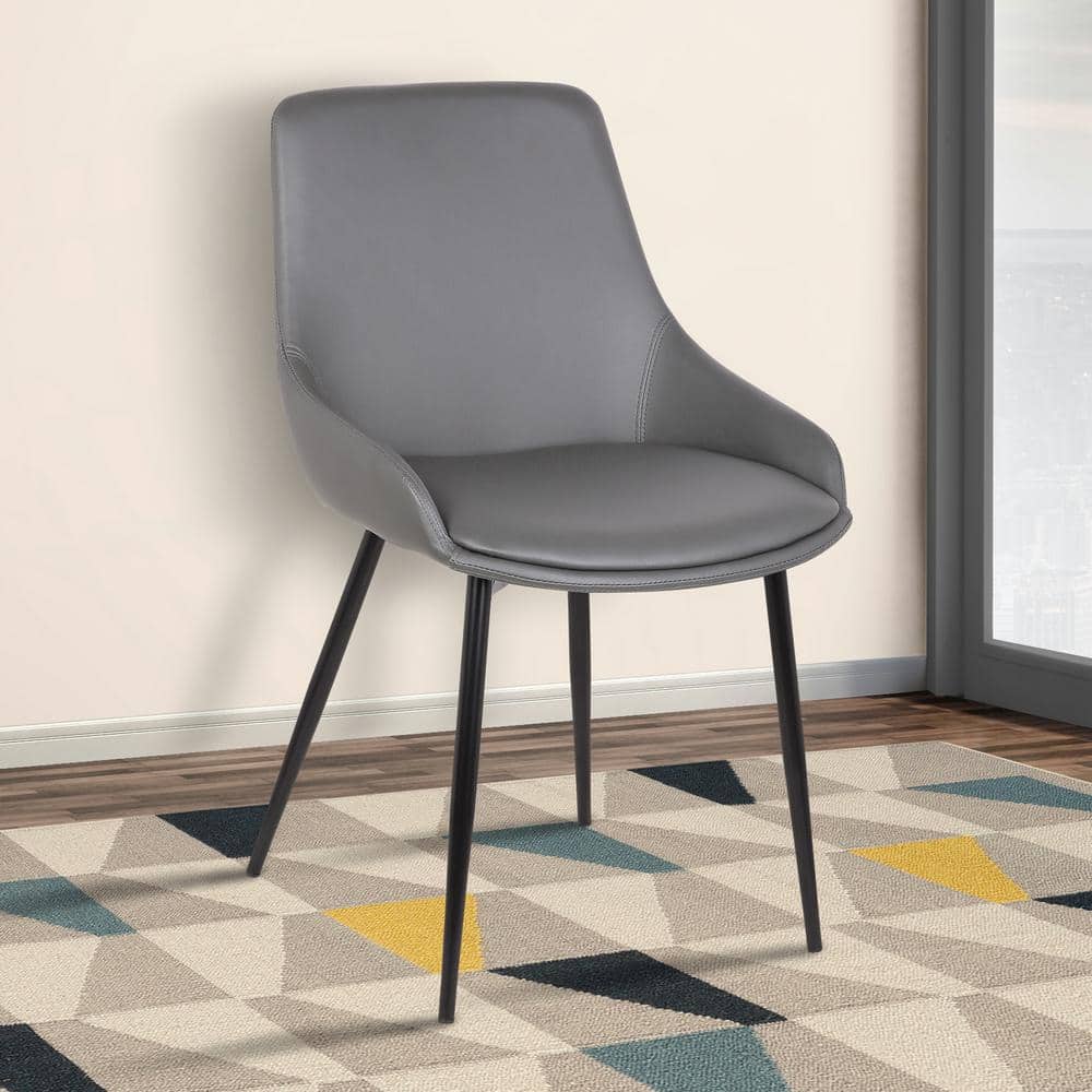 Armen Living Mia 33 in. Gray Faux Leather and Black Powder Finish