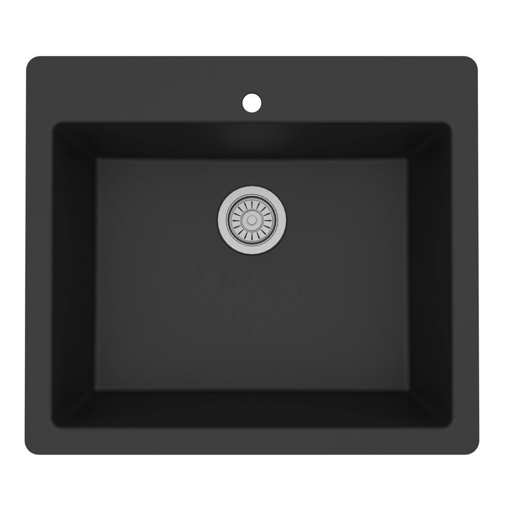 Black Quartz 25'' Single Bowl Drop-In Kitchen Sink