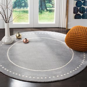 Bella Silver/Ivory 7 ft. x 7 ft. Dotted Border Round Area Rug