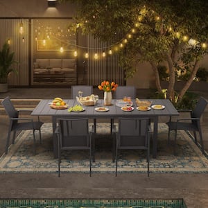 Aluminum Patio Dining set with 8 Chairs and Extendable Outdoor Dining Table, Gray