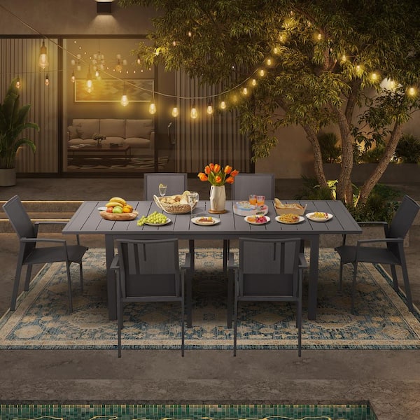 SUNVIVI Aluminum Patio Dining set with 8 Chairs and Extendable Outdoor Dining Table, Gray