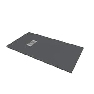 60 in. L x 32 in. W x 1.125 in. H Alcove Solid Composite Stone Shower Pan Base with L/R 16 in.  Drain in Graphite Sand