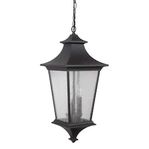 Argent 24.06 in. 1 Light Midnight Finish Dimmable Outdoor Pendant Light with Seeded Glass No Bulb Included