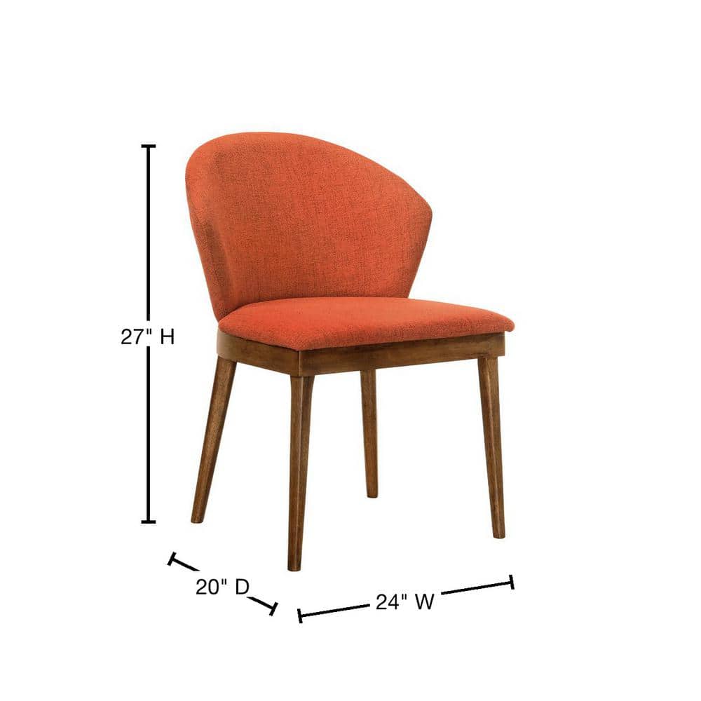 Sleek Orange Fabric Upholstered Side Chair with Walnut Wood Frame