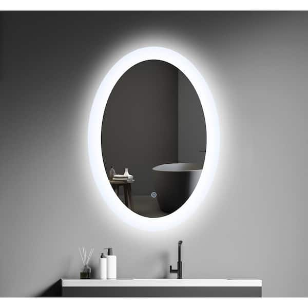 HMMHVV 20 in. W x 28 in. H Oval Frameless Wall Mount Bathroom Vanity Mirror Smart Anti-Fog Dimmable LED Makeup Mirror