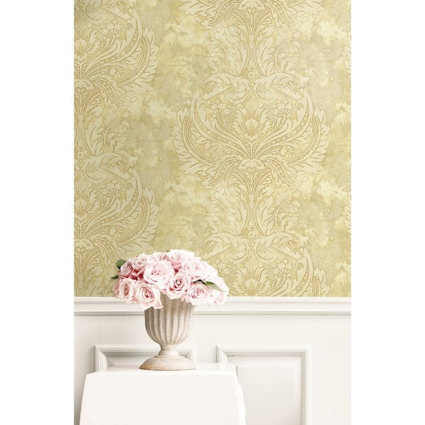 Newton Damask Metallic Gold and Off-White Paper Strippable Roll (Covers 60.75 sq. ft.)