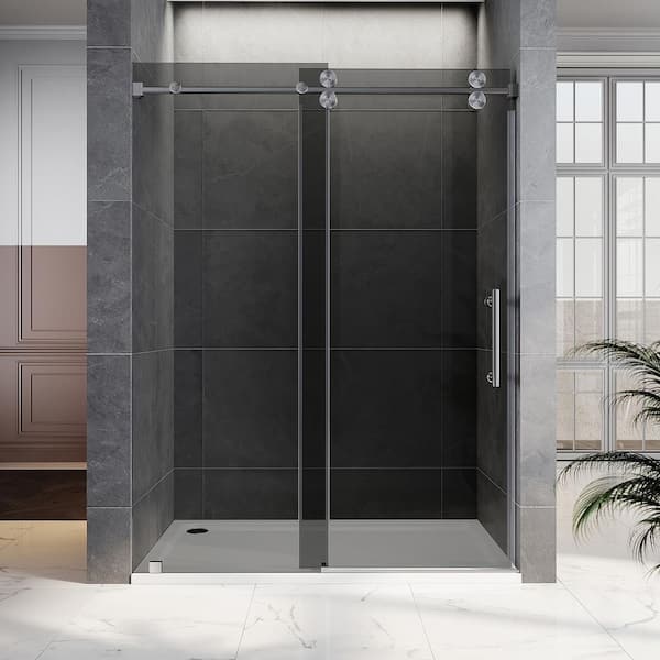 UKS04 56 to 60 in. W x 80 in. H Sliding Frameless Shower Door in Space Gray, Enduro Shield 3/8 in. Gray Glass