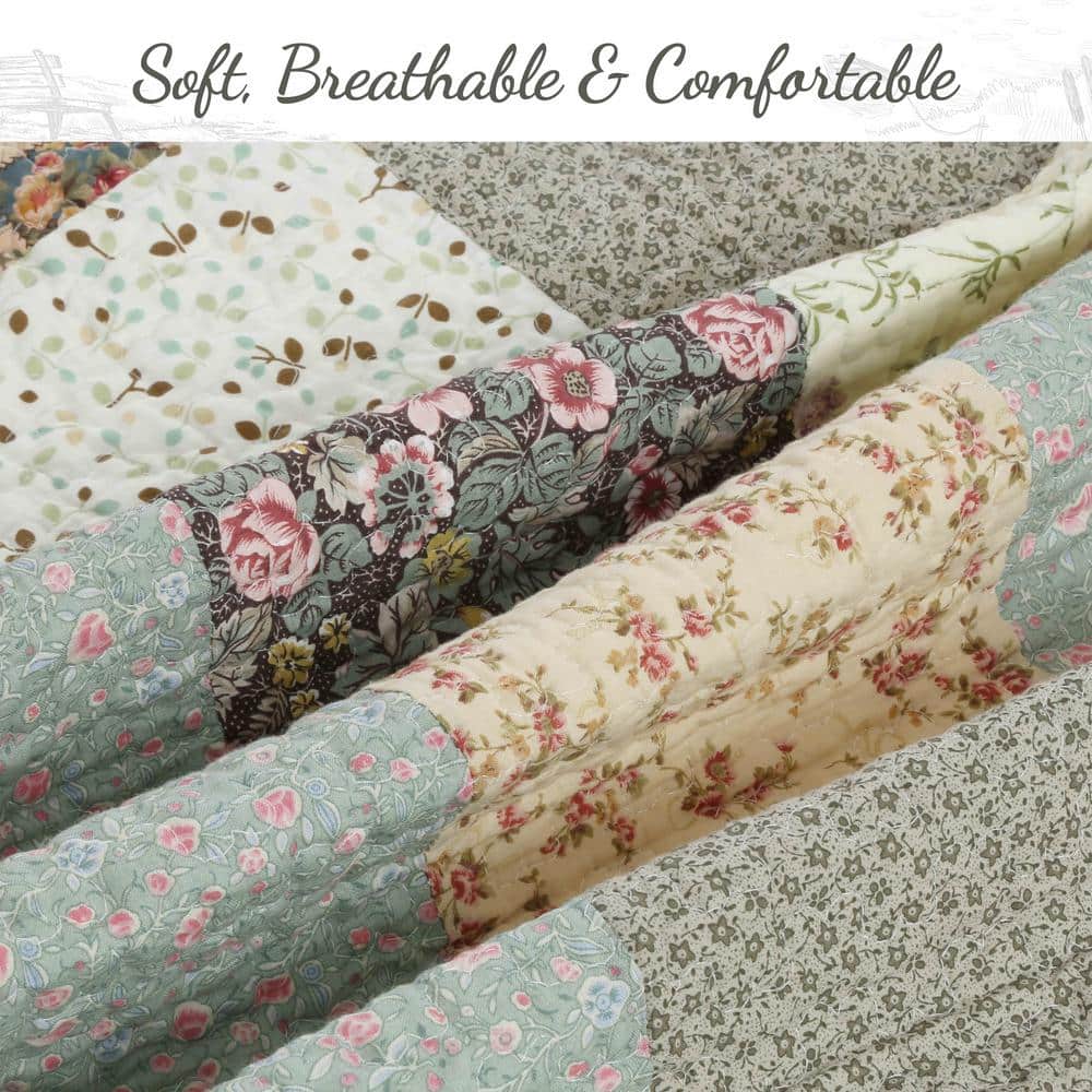 King Size Cotton Floral Patchwork Reversible Quilt Set