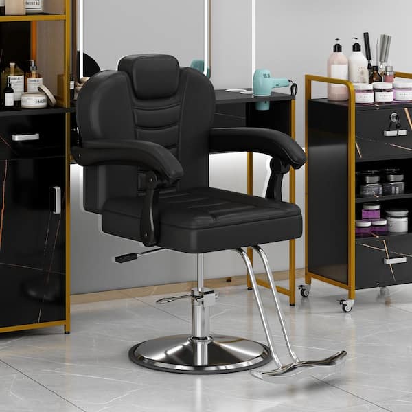 Unbranded Leather Reclining Barber Chair Salon Chair with Adjustable Height Hydraulic Pump Tattoo Chair Salon Equipment in Black