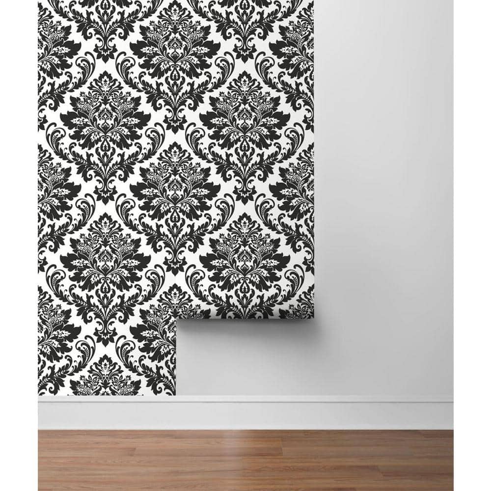 Black and White Damask Peel and Stick Vinyl Wallpaper