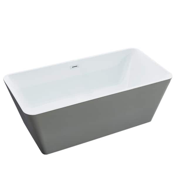 JimsMaison 67 in. Acrylic Roll-Top Flatbottom Non-Whirlpool Bathtub in White
