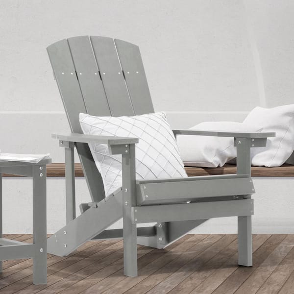 Sonkuki Recycled Plastic Weather Resistant Outdoor Patio Adirondack Chair in Light Gray