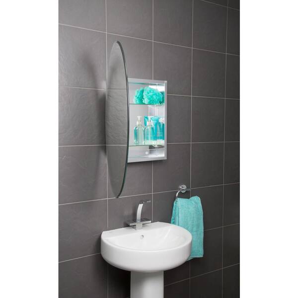 Croydex 21-in x 31-in Surface/Recessed Mount Silver Mirrored Oval Medicine Cabinet