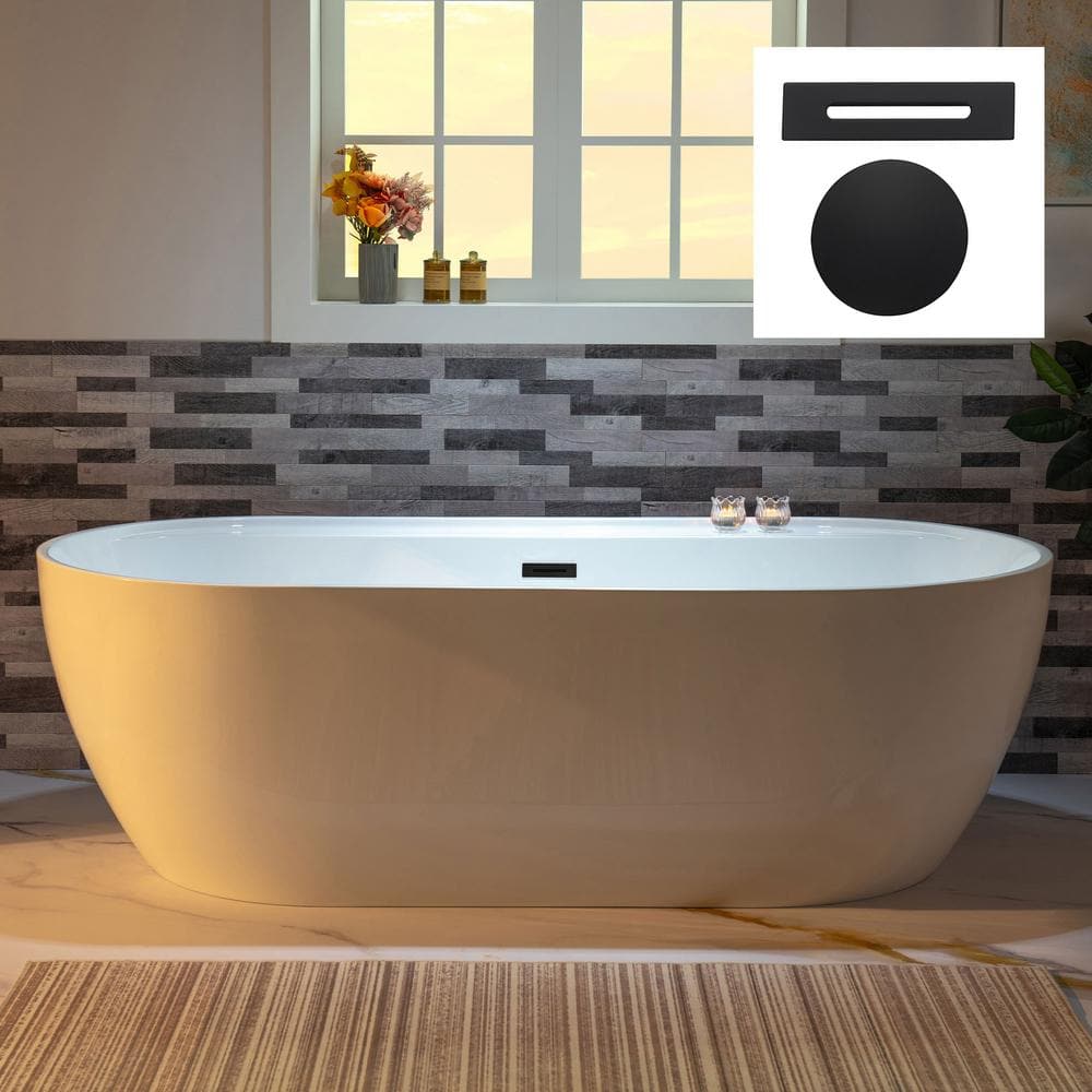 72 in. x 35.375 in. Acrylic Flat Bottom Soaking Bathtub with Center Drain in White with Matte Black price history on PriceWatchPro