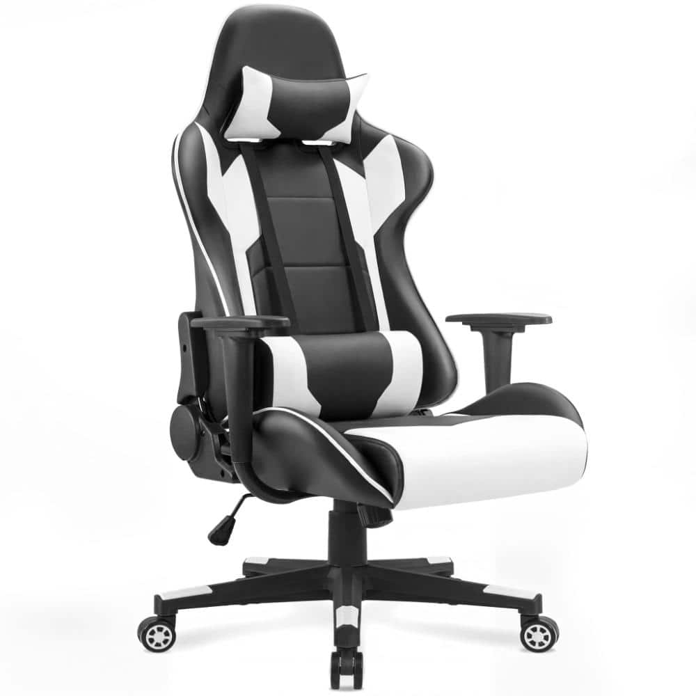 White High Back Gaming Chair with Headrest and Lumbar Support, 360 Degree Swivel and Muti Direction Wheels, 300 lb. Load