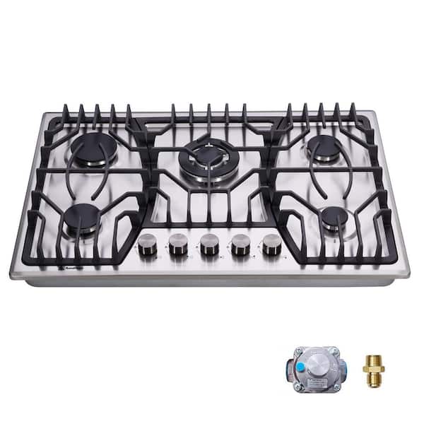 30 in. 5 Burners Recessed Gas Cooktop in Stainless Steel, LPG/NG Dual Fuel with Thermocouple Protection
