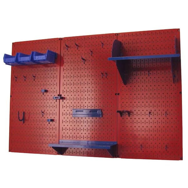 Wall Control 32 in. x 48 in. Metal Pegboard Standard Tool Storage Kit with Red Pegboard and Blue Peg Accessories