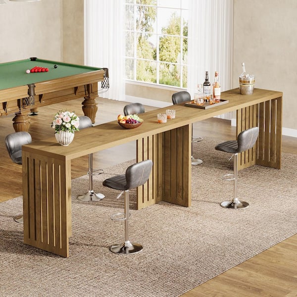 BYBLIGHT 35.43 in. H Oak Long Counter H8 Pub Table, Industrial Bar