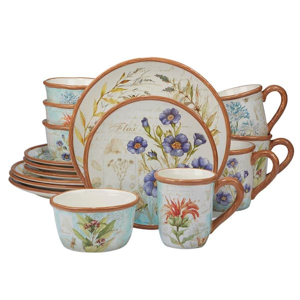 Certified International Herb Blossoms 16-Piece Traditional Multi-Colored Ceramic Dinnerware Set (Service for 4)