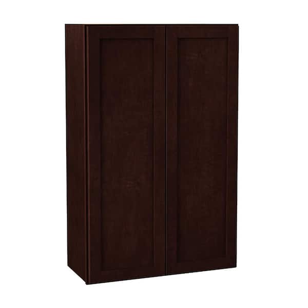 Hampton Bay Shaker 27 in. W x 12 in. D x 42 in. H Assembled Wall Cabinet in Java