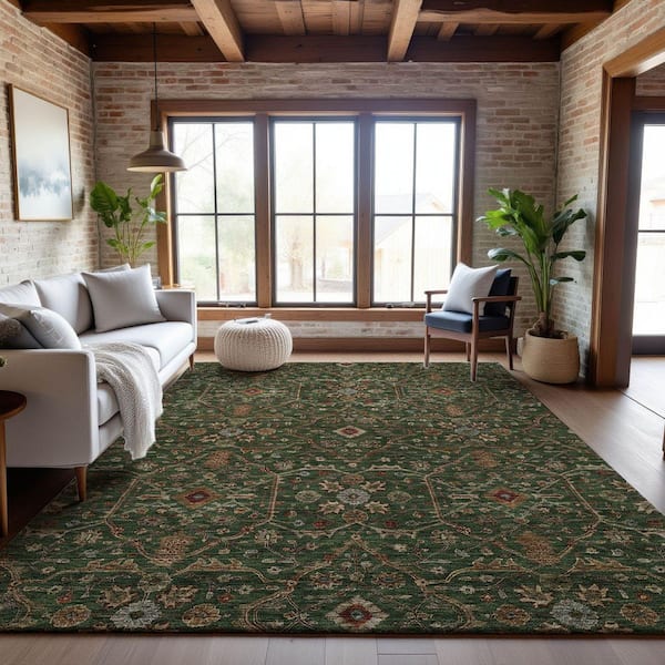 Mayfield Premium Machine Washable Abstract AMF1130 Emerald 10 ft. x 14 ft. Area Rug