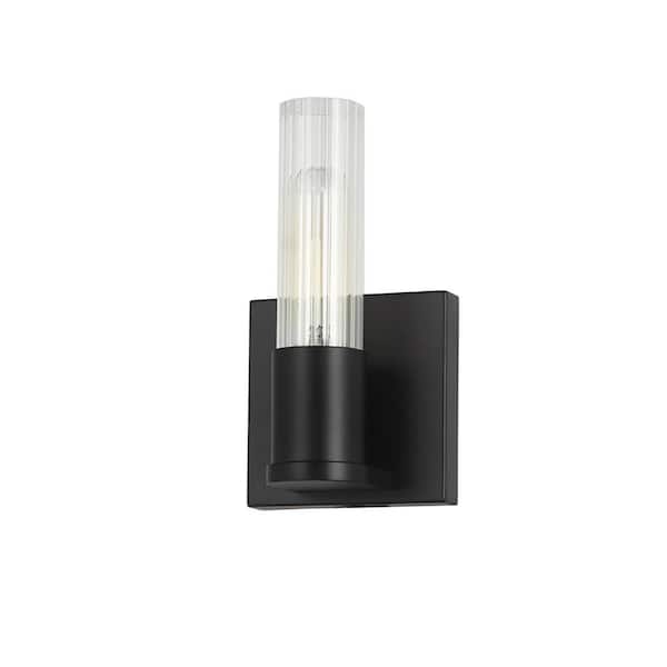 Dainolite Tube 1 Light Matte Black Wall Sconce with Clear Glass Shade