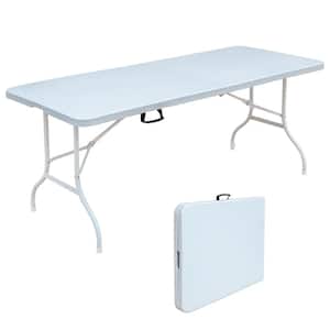 6 ft. White Oak Folding Multi-Purpose Table with Plastic Tabletop for Picnic Table and Game Party Table