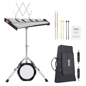 Adults 32 Note Professional Glockenspiel Xylophone Bell Kit with 8 in. Practice Pad Adjustable Stand and Carrying Bag