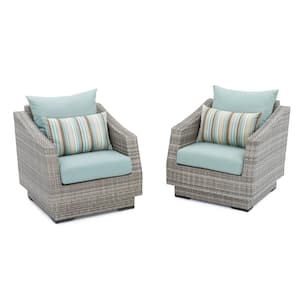 Cannes Wicker Patio Club Chair with Bliss Blue Cushions (2-Pack)