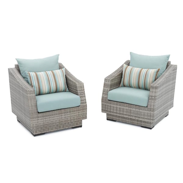 RST BRANDS Cannes Wicker Patio Club Chair with Bliss Blue Cushions (2-Pack)
