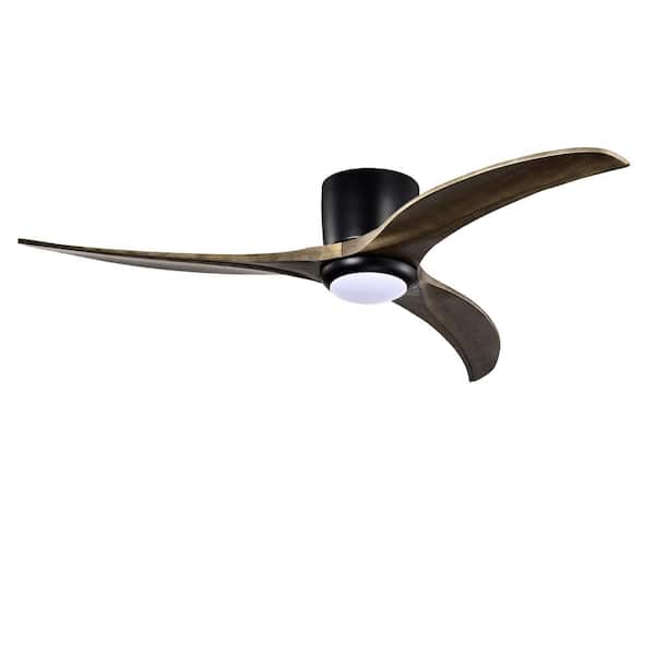 52 in. Matte Black Indoor Outdoor Standard Ceiling Fan with Black Walnut Blades, LED Light, 6-Speed Remote, Flush Mount