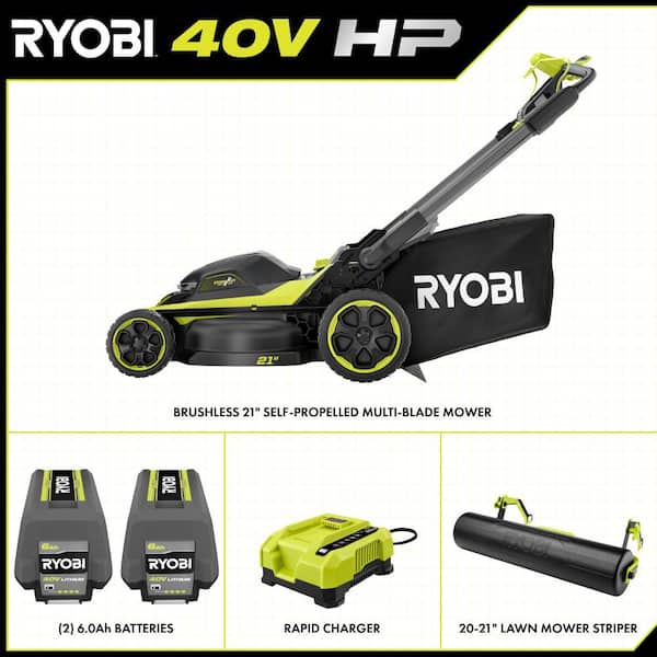 40V HP Brushless 21 in. Cordless Multi-Blade Self-Propelled Mower w/ Lawn Stripper Kit & (2) 6.0ah Batteries and Charger
