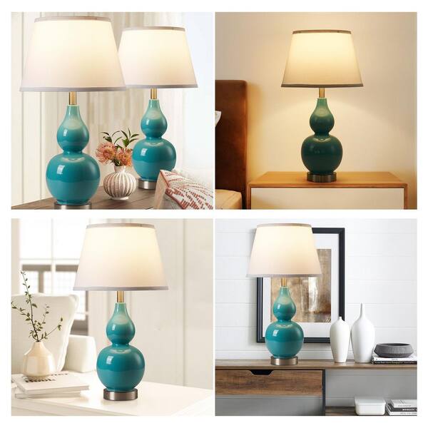 Genoci 25.79 in. Blue Modern Table Lamp with White Linen Shade and
