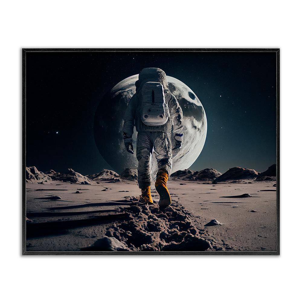 Man On Moon Outer Space Astronaut by CyberGeek Design 1 Piece Black Framed Astronomy Giclee Art Print 11 in. x 14 in. price history on PriceWatchPro