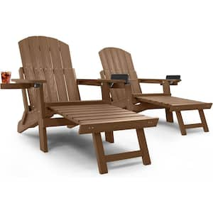 Teak Outdoor Folding Adirondack Chair with Integrated Pullout Ottoman and Cup Holder (2-Pack)