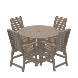 Glennville Woodland Brown Counter Height Plastic Outdoor Dining Set in Woodland Brown Set of 4