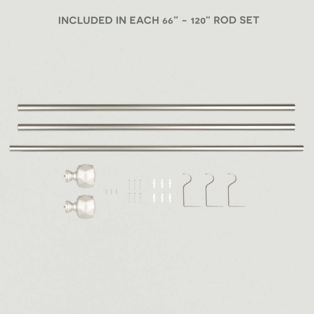 Matte Nickel Adjustable Curtain Rod with Etched Diamond Finials