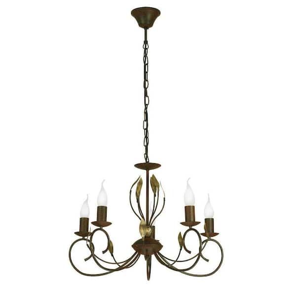 EGLO Catania 5-Light Antique Brown Ceiling Mount Chandelier with Gold Accents